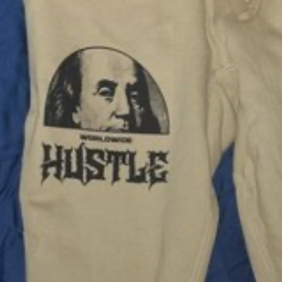 Brand New Men's Cream Joggers W/ Design - Picture 3 of 4